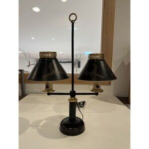 Antique Brass French Bouillotte Lamp Light Metal Tole Two Shade Toleware